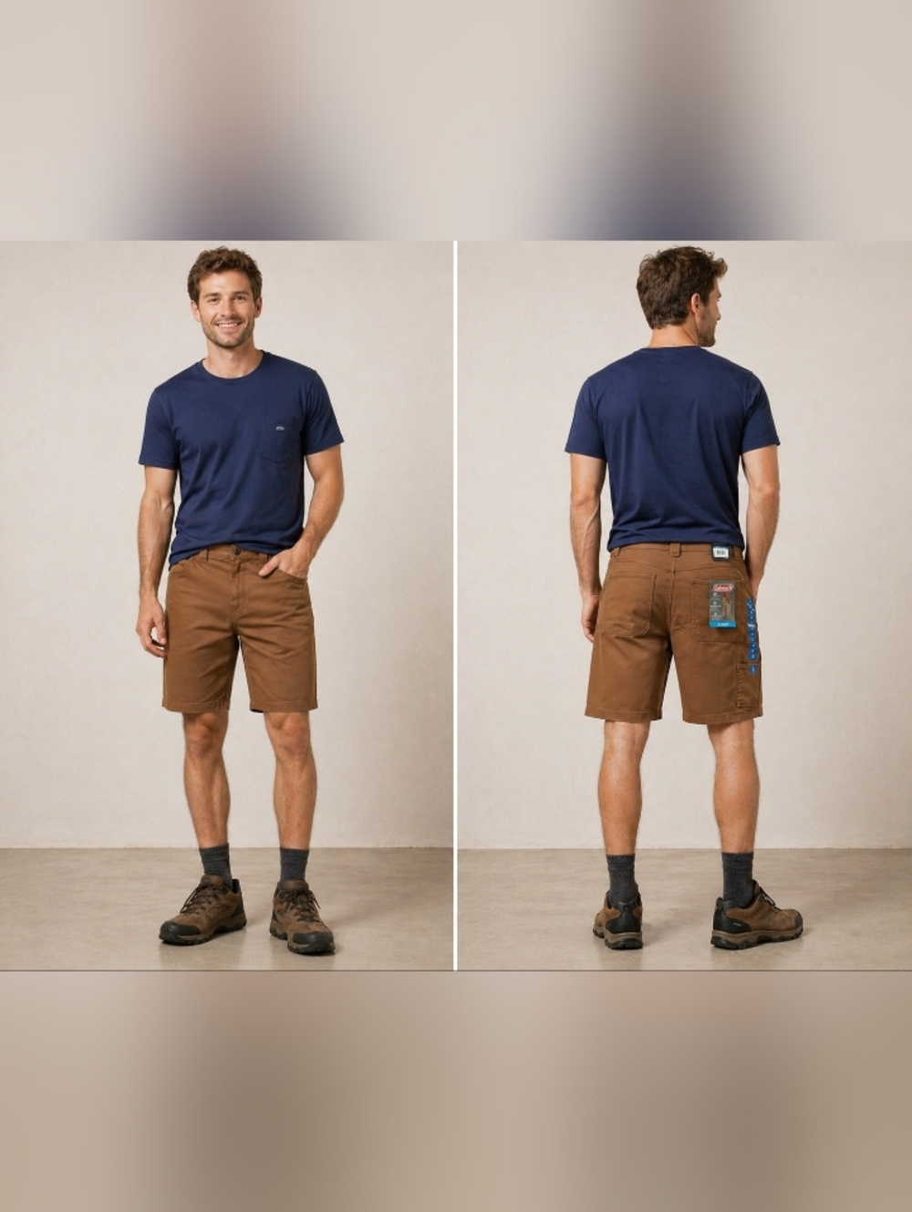 coleman utility shorts mens 38 brown stretch canvas work cargo outdoor nwt